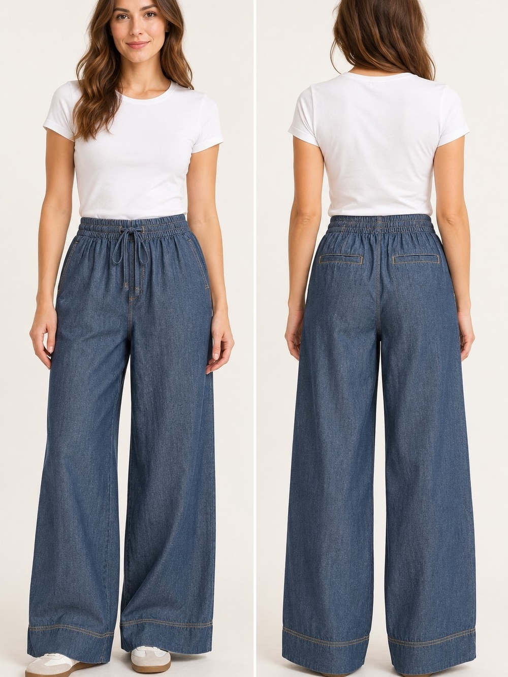 ICHI Blue  Wide Leg Drawstring Pants – Size 36